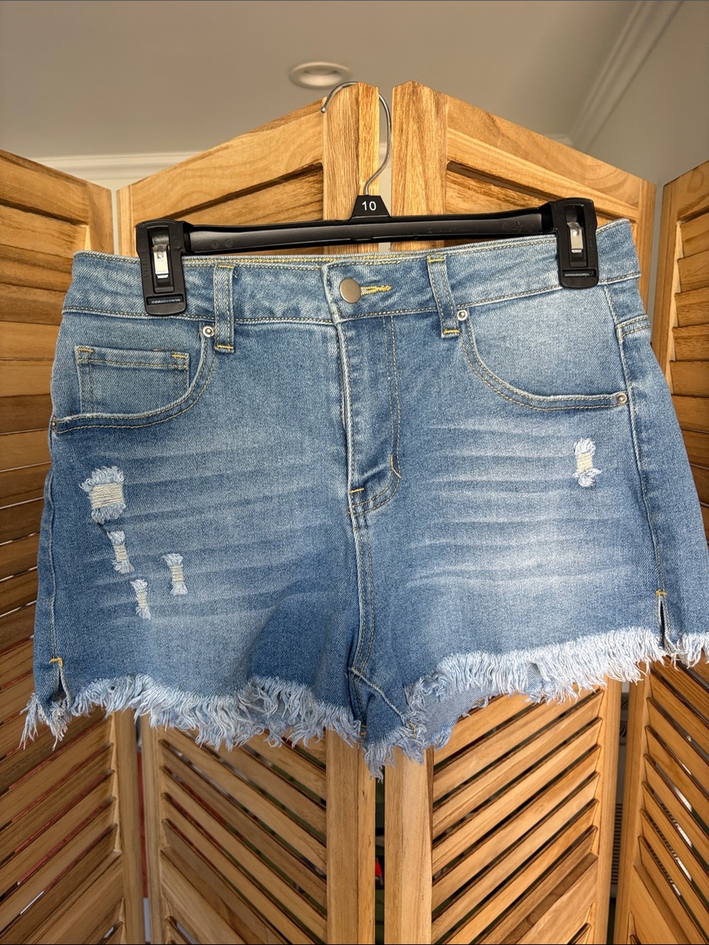 Frayed Hem Light Blue Denim Jean Shorts